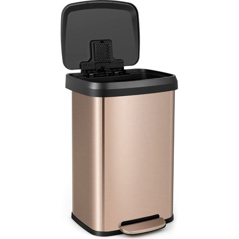 Pattumiera a pedale da 50 litri 41 x 39 x 61 cm con meccanismo antiodore e chiusura silenziosa in acciaio inox color oro 200017330