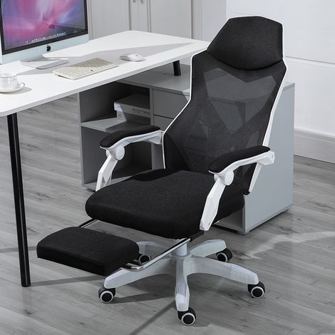 Chaise de bureau ergonomique et pivotante, chaise avec appui-tête et repose-pieds - blanc