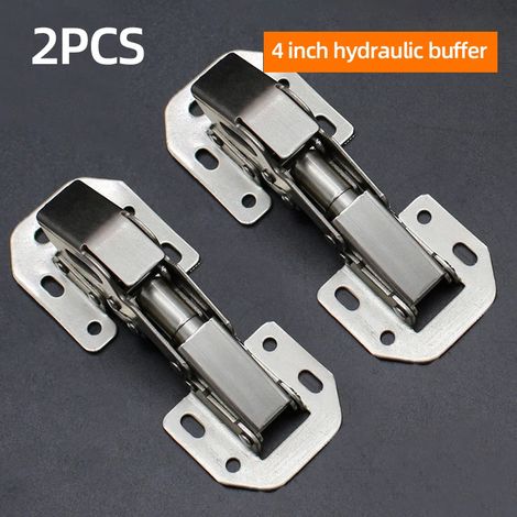 (2 pièces) Charnières hydrauliques 10 cm (4 po) - Fixation sans perçage pour portes de placards et armoires de cuisine - Vis incluses (1/5)