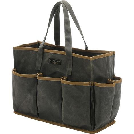16oz Oilcloth Tool Bag, 1 Large Capacity and 10 Small Pockets, Heavy Duty Repeatedly Accessible Tool Bag for Gardeners, Mechanics, Craftsmen Black (1/5)