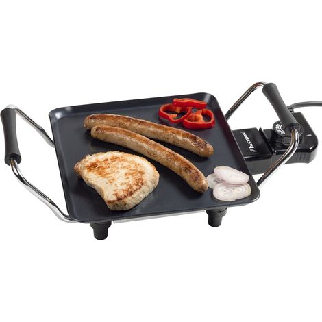Bestron Piastra elettrica per grigliare, Plancha piastra con rivestimento antiaderente, divertimento alla griglia per un massimo di 2 persone, colore: nero (1/5)