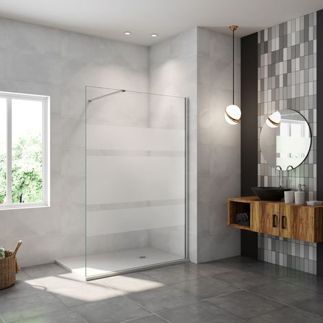 AICA Walk in Duschwand Teilsatinie 6mm NANO ESG 120x190cm Dusche Duschtrennwand Glaswand mit Stabilisator 140cm für 6-8mm Glas W12 (1/5)