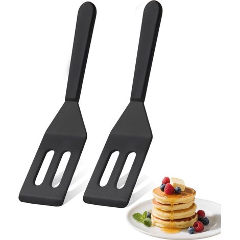 Lot de 2 petites spatules en silicone: mini spatules résistantes à la chaleur pour poêles antiadhésives, ustensile de cuisson fin pour cookies, brownies et utilisation en cuisine (noir, lot de 2) (1/5)