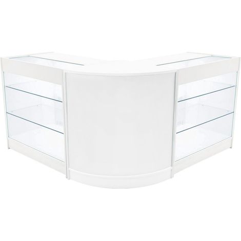 Set Mostradores Comerciales "HELIOS" Blanco 2xK900+1xCM60 MDF y vidrio templado Estantes y puertas corredizas con cerradura Fácil Montaje Mostrador Recepción Expositor Comercial Mesa