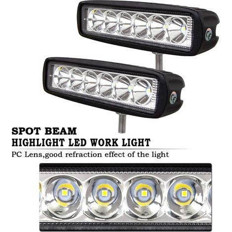 2pcsLED Work Light 12V 18W Auto LED Spot Light Étanche IP67 Spot Light LED Brouillard Lumière Travail Lumière Pour Moto Voiture Camion Tracteur Éclairage De Voiture (1/2)