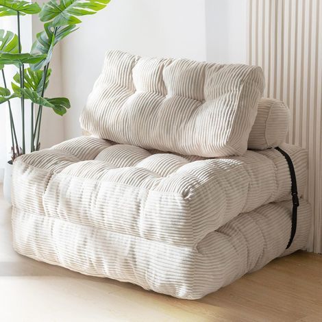 Canapé-lit pliant, fauteuil convertible avec oreiller et matelas pliable avec soutien lombaire, canapé-lit portable et confortable pour salon ou chambre, beige, une place