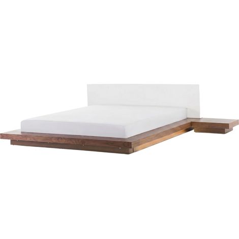 Letto moderno 180 x 200 cm con piattaforma LED comodini testata similpelle MDF frassino marrone Zen (1/5)