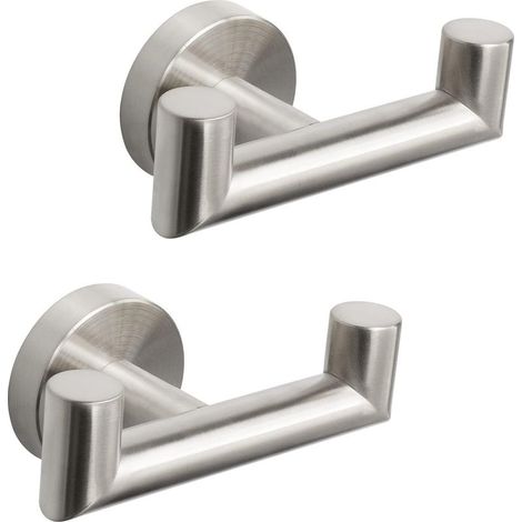 Crochet double pour serviette de salle de bain - Acier inoxydable SUS304, crochet double robuste, paquet de 2 (nickel brossé) (1/5)