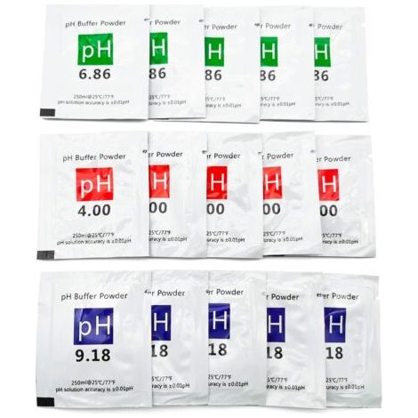 Lot de 15 sachets de solution tampon pH 4.00/6.86/9.18 – Précision ±0,01 pH – Pour étalonnage pH-mètre – Résiste à l'humidité