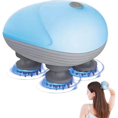 Massaggiatore elettrico per testa e cuoio capelluto, impermeabile IPX7, portatile con 4 testine in silicone e 3 modalità, ideale anche per gatti
