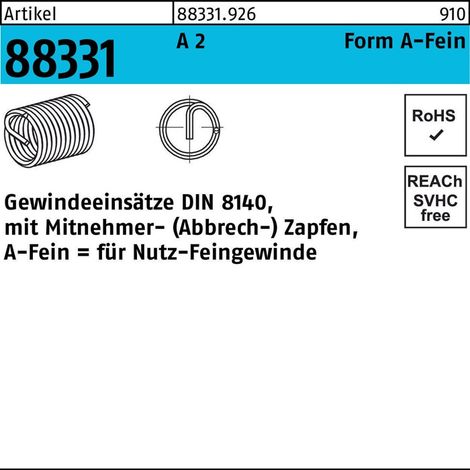 Gewindeeinsatz R 88331 FormA-Fein M14x1,25x 8,4 A 2 15 Stück AMECOIL 15 Stk (1/2)