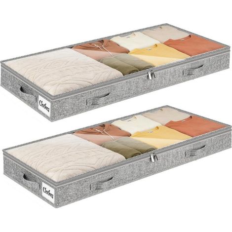 2er-Set Aufbewahrungsboxen für unter das Bett mit verstärkten Griffen, große, faltbare Aufbewahrungstaschen für Kleidung, Bettdecken, Kleidung, Bettwäsche, Schlafzimmer, Kleiderschrank, 100 x 50 x 10 (1/4)
