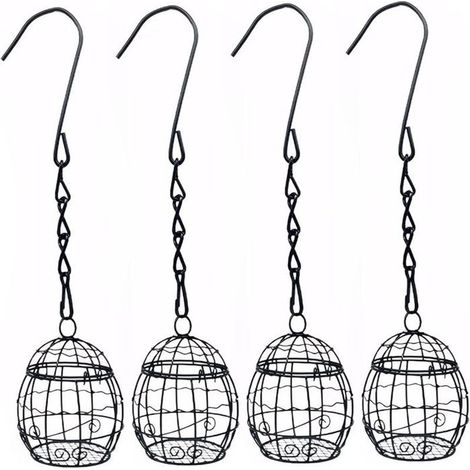 Lot de 4 mangeoires à oiseaux d'extérieur en métal, suspendues avec chaîne, fournitures pour animaux de compagnie (noir) (1/5)