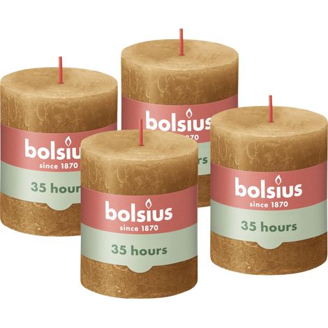 Lot de 4 bougies pilier rustiques - Jaune - Longue durée de combustion de 35 heures - Bougie d'intérieur - Non parfumée - Cire végétalienne naturelle - Sans huile de palme - 8 x 7 cm (1/5)
