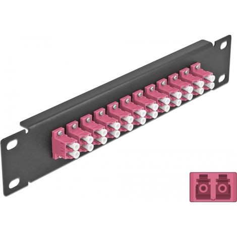 Delock Panel de conexiÃ³n de fibra Ã³ptica de 10 de 12 puertos LC Duplex violeta 1U negro