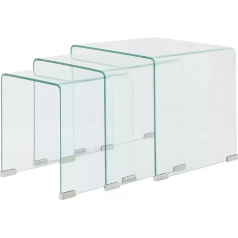Table basse carrée verre trempé transparent Niu - Lot de 3 (1/5)