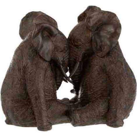 Statuette Déco "Couple d'Éléphants" 25cm Marron