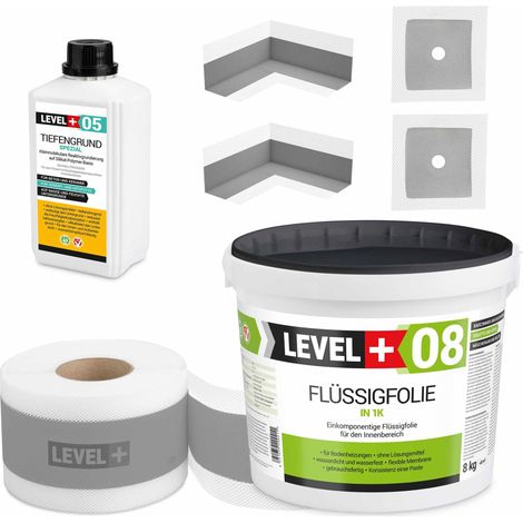 LEVEL+ Dichtset für Duschabdichtung Bad Dichtband Flüssigfolie 8kg SET57 (1/4)