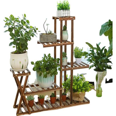 Soporte para plantas de 5 niveles, 95 cm x 25 cm x 95 cm, fabricado en madera, requiere montaje, apto para uso interior y exterior. (1/5)
