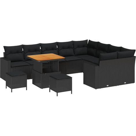 Garden Sofa Set with Cushion 13 pcs Black Poly Rattan vidaXL