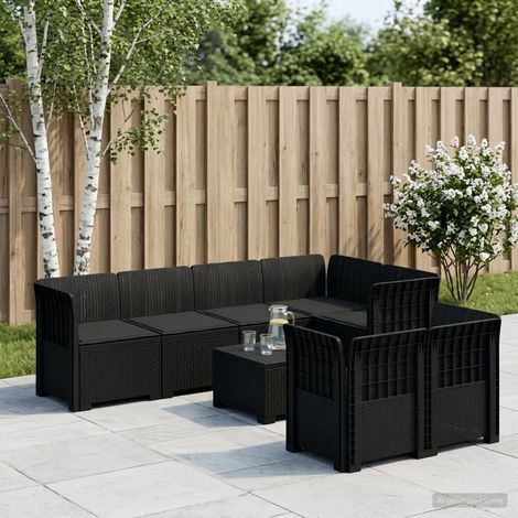 Canapé de Jardin 7 Places en Polypropylène Aspect Rotin avec Coussins Anthracite Modulable - PANGIVO (1/5)