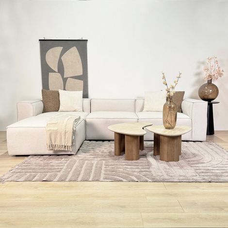 Modulares Ecksofa mit losen Hockern ecru-beige Leinenstoff Fora - (1/5)