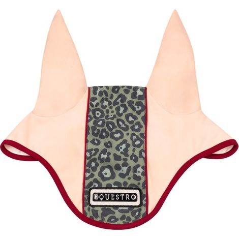 full, rosa cameo e bordo rosso scooter: Cuffietta per cavalli in tessuto tecnico con inserto centrale leopardato