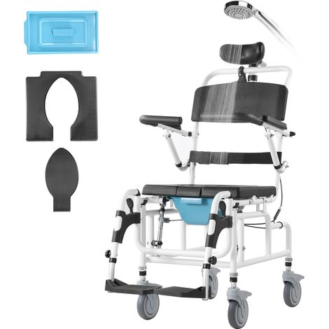 Vevor – Fauteuil roulant de douche réglable 560-615 mm – Capacité 136 kg – Alliage d'aluminium – Dossier inclinable 97° à 125° – Roulettes avec frein