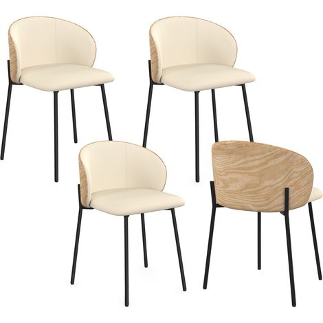 4er-Set Esszimmerstühle PENNY aus beigem Stoff und Rückenlehne mit hellem Holzeffekt (1/5)