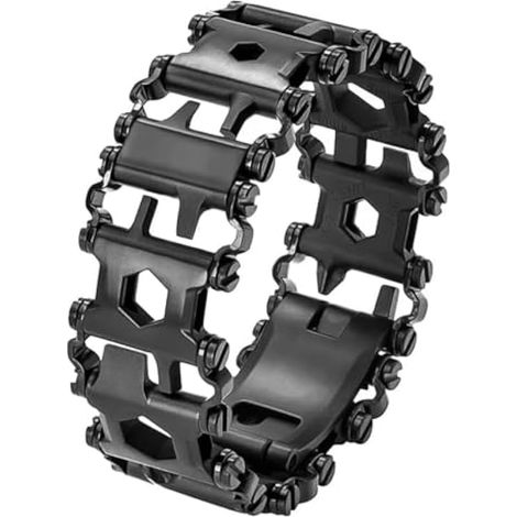 Outil multifonction 29 en 1 en acier inoxydable : bracelet, tournevis, clé, ouvre-bouteille, porte-clés, carte-outil pour camping, randonnée et voyage. (1/5)
