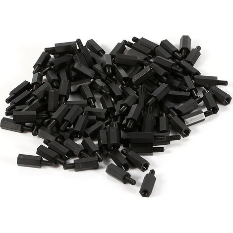 100 Rundkopf-Sechskant-Nylonschrauben M2 M3 M4, Distanzstücke und Muttern.