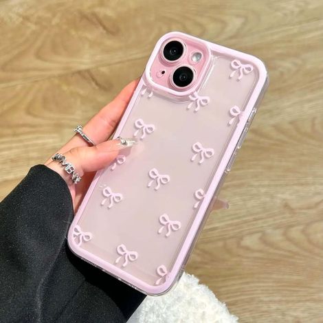 Coque pour iPhone 15 Plus, transparente avec joli motif de nœud papillon et protection de l'appareil photo surélevée, élégante (1/5)