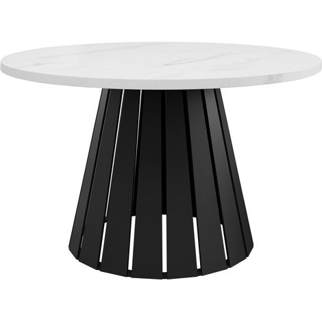 Mesa de centro Oswego 134, Negro + Mármol blanco, 43x0x0cm, Diámetro: 75, Aglomerado laminado, Redonda