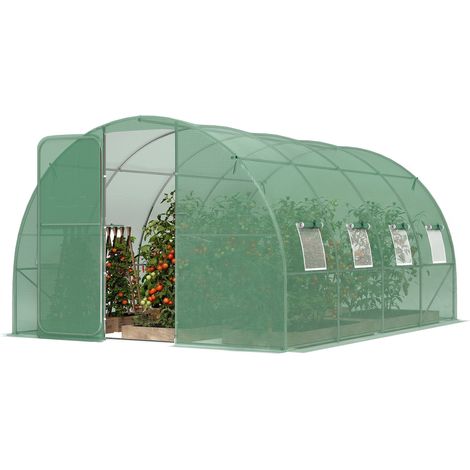 Serre tunnel de jardin 12m², serre de jardin tunnel 295x400x200cm porte et 8 fenêtres, bâche PE 140 g/m² vert (1/5)