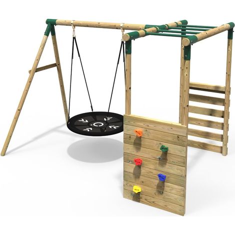 Rebo Wooden Children's Garden Swing Set with Monkey Bars - Single Swing - Mercury Green