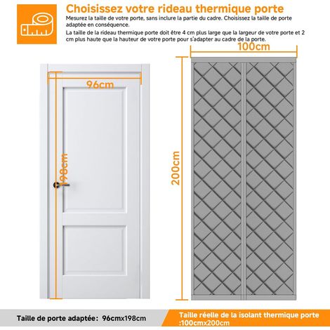 Rideau de Porte Isolant Thermique 100 x 200 cm,Rideau Thermique Magnétique Isolant Anti Froid et Chaleur, Sans Perçage, Étanche,Adapté aux Animaux Domestiques, Isolation Thermique Porte - Gris