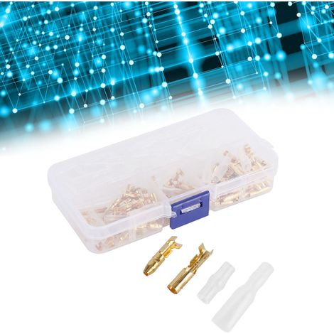 Schachtel mit 120 Stück, bestehend aus 3,5-mm-Anschlussklemmen mit Isolierkappen, 60 Messing-Innensteckern und 60 Messing-Innensteckern. (1/5)