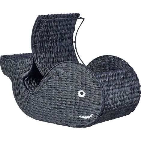 Cesta de mimbre de fibra de jacinto de agua con forma de ballena negro Orania