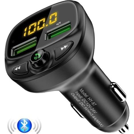 Floveme Lecteur MP3 Bluetooth pour voiture, émetteur FM, adaptateur radio, allume-cigare double chargeur USB (1/4)