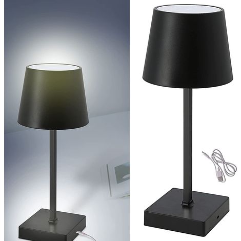 Tischleuchte Indoor Akku Tischlampe dimmbar 3-Stufen Nachttischleuchte USB, schwarz, LED warmweiß, LxBxH 10,5x10,5x26 cm (1/5)