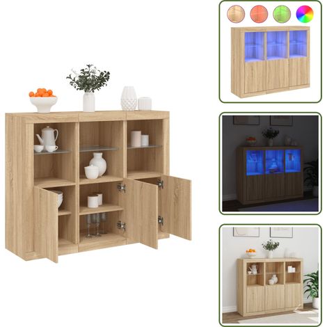 Luz RGB - vidaXL Aparador con luz LED 3 piezas madera de ingeniería roble sonoma - Decoración de salón