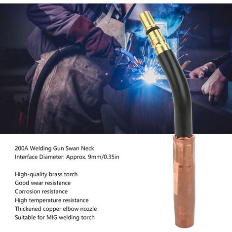 Pistolet de soudage MIG/MAG 200A col de cygne avec buse 9mm laiton et tube de connexion pour torche (1/5)