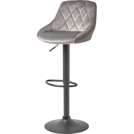 HOMESCAPES Henley Grey Velvet and Leather Height Adjustable Bar Stool