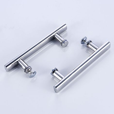 Poignée de porte de douche carrée en acier inoxydable, 2 pcs de poignées de porte de douche en verre, pièces de rechange pour cabine de douche, armoire de salle de douche, 145 mm, trou à trou central (1/5)