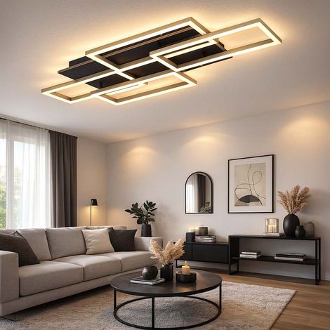 Plafoniera a LED telecomando lampada da soffitto dimmerabile per soggiorno effetto legno, timer CCT, metallo champagne antracite, 40W 2700Lm bianco caldo-freddo, LxLxH 87,5x32,5x7,5