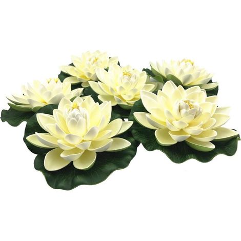 Flores de loto artificiales flotantes de espuma con adornos de nenúfares, color blanco marfil, perfectas para patio, estanque, piscina, acuario, hogar, jardín, bodas y decoración navideña.