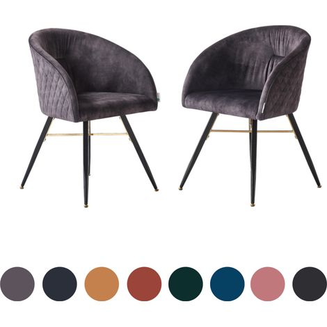 Set of 2 Vittorio Modern Velvet Dining Chairs - Ergonomic Curved back with Metal Legs - Armchair for Dining Room Kitchen Living Room - Black (1/5)
