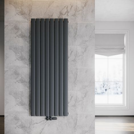 ELEGANT Heizkörper Flach Heizkörper Design Paneelheizkörper wohnzimmer Badheizkörper Vertikal Einlagig Heizkoerper mit Heizventil 1600 x 616mm Antrazit