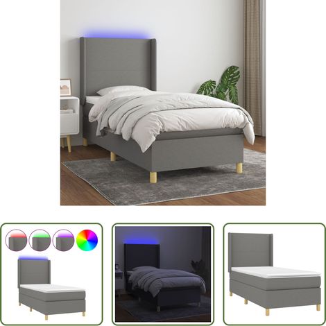 Matratze - Boxspringbett mit Matratze & LED Dunkelgrau 90x200 cm Stoff (1/5)