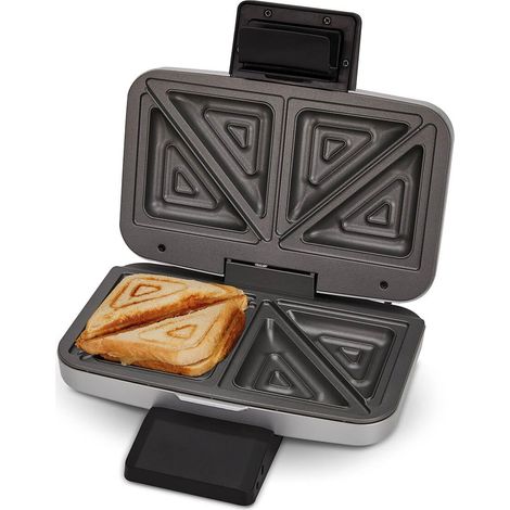 Appareil à croque-monsieur pour 2 sandwichs divisés en diagonale, American Toasts, Remplissage XXL, 1000W, finition en plastique laqué argenté (1/5)